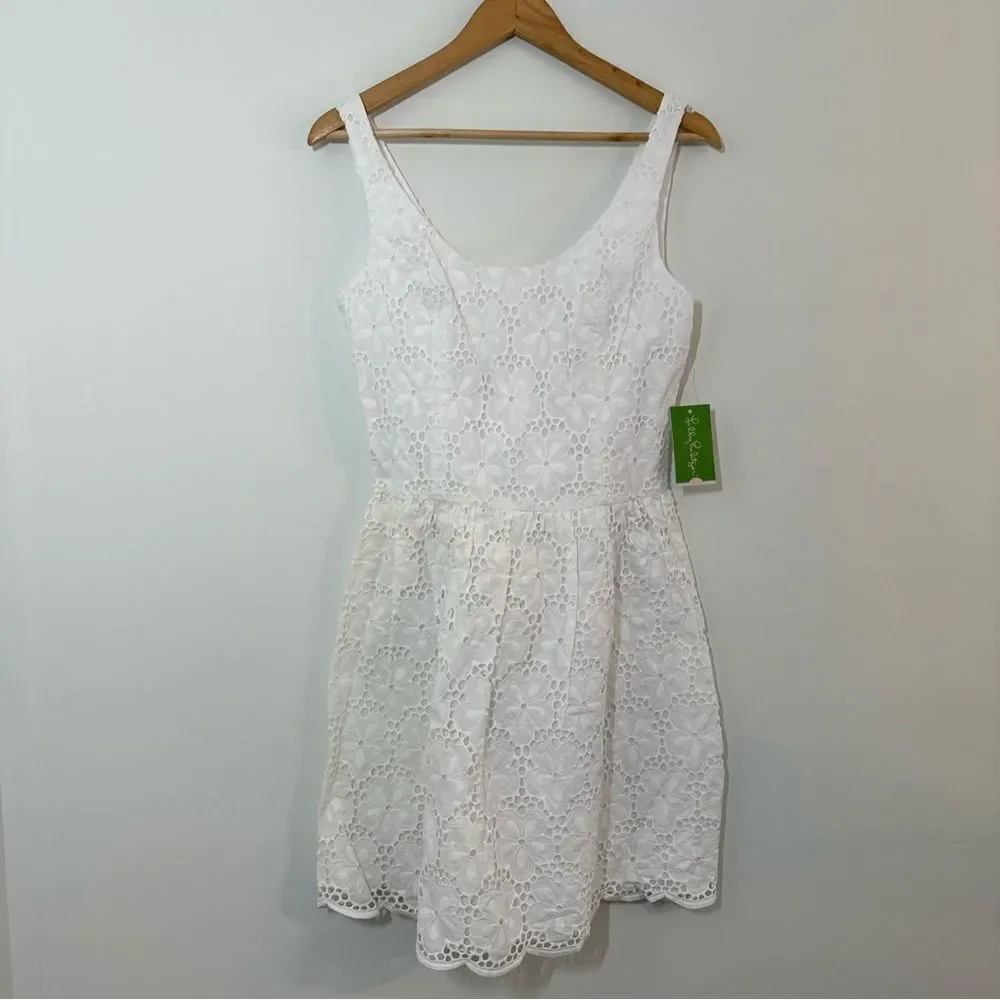 Lilly Pulitzer Calhoun Scoop Neck Resort White Charleston Eyelet Dress NWT 6